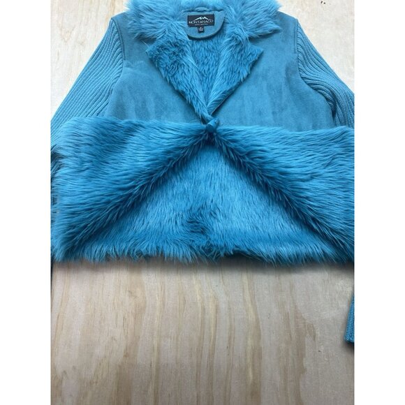 MontanaCo Womens Suede Look Faux Fur Jacket Coat Small Vibrant Blue Western Boho - Picture 3 of 6